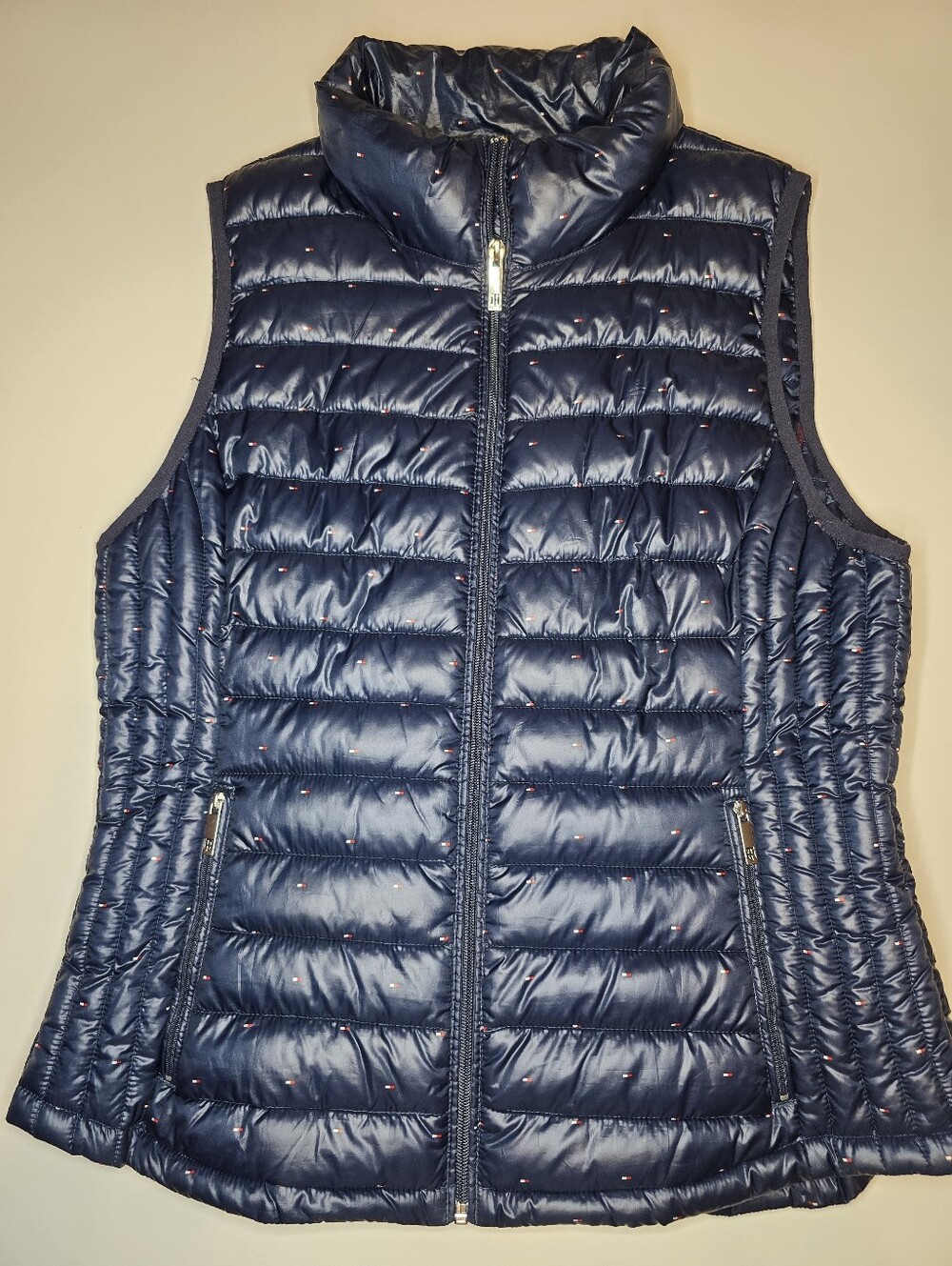 Tommy Hilfiger Packable Puffer Vest Navy Blue Lightweight Quilted Full Zip Large